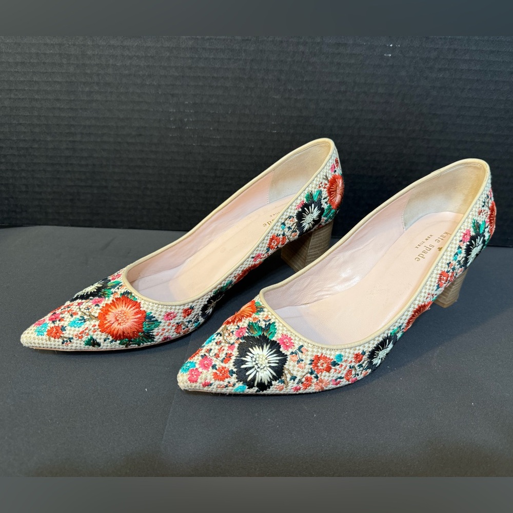 Kate Spade Mirage Embroidered Canvas Floral Heels Pumps